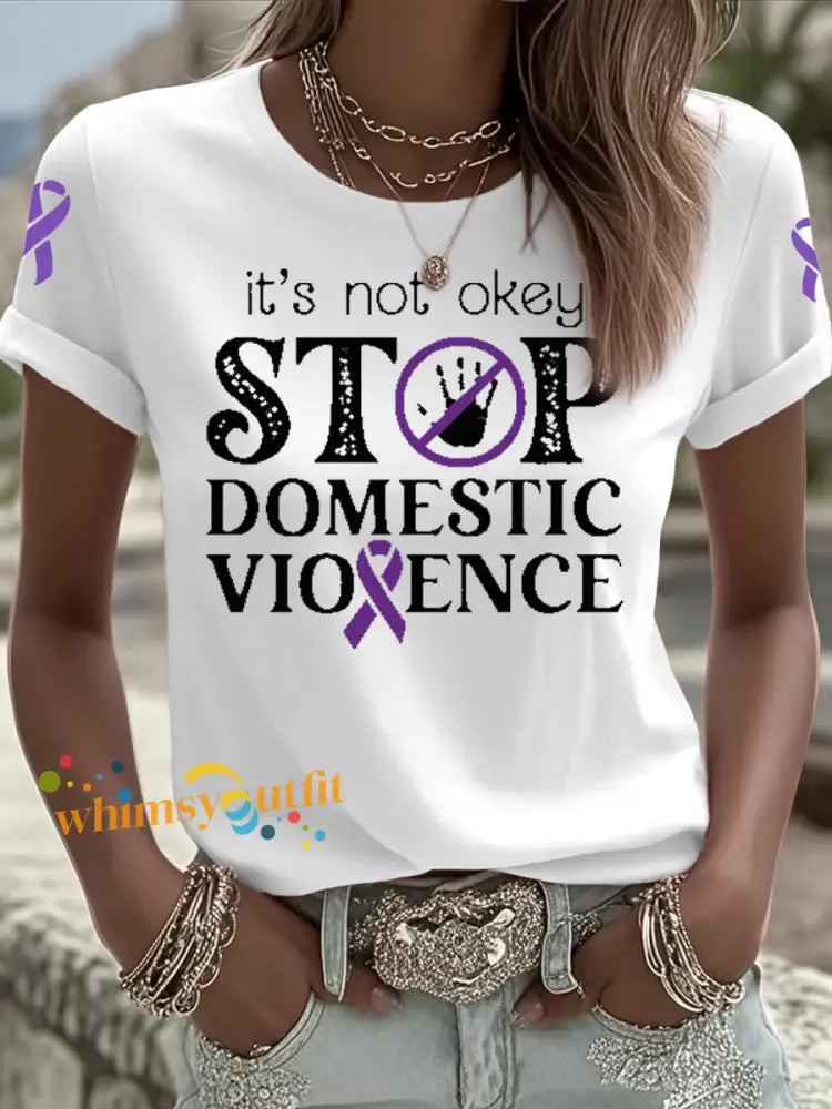 Women’s Domestic violence prevention treatment Printed short sleeved T shirt White / S