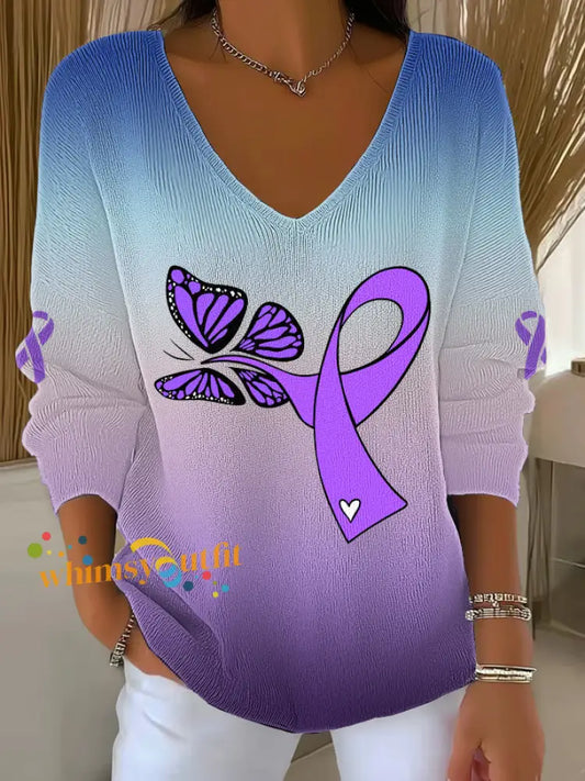 Women’s Domestic violence prevention treatment V Neck Ribbed Top As picture / S