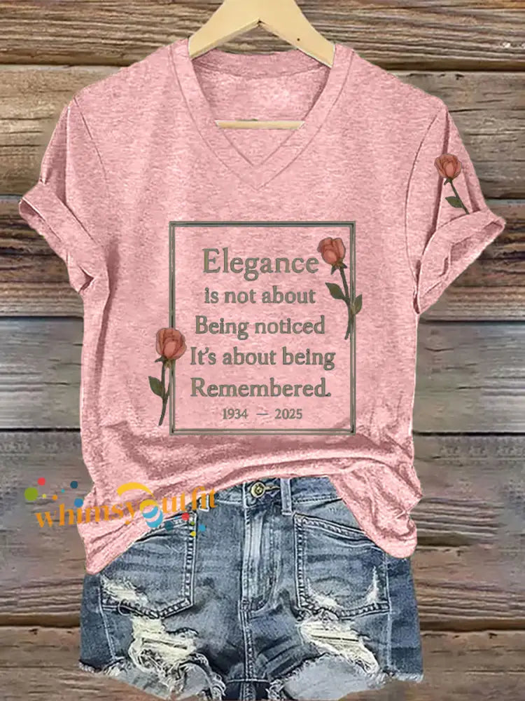 Women’s Elegance Is About Being Remembered Quote T Shirt Pink / S