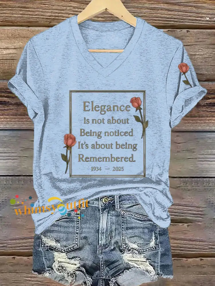 Women’s Elegance Is About Being Remembered Quote T Shirt Sky Blue / S