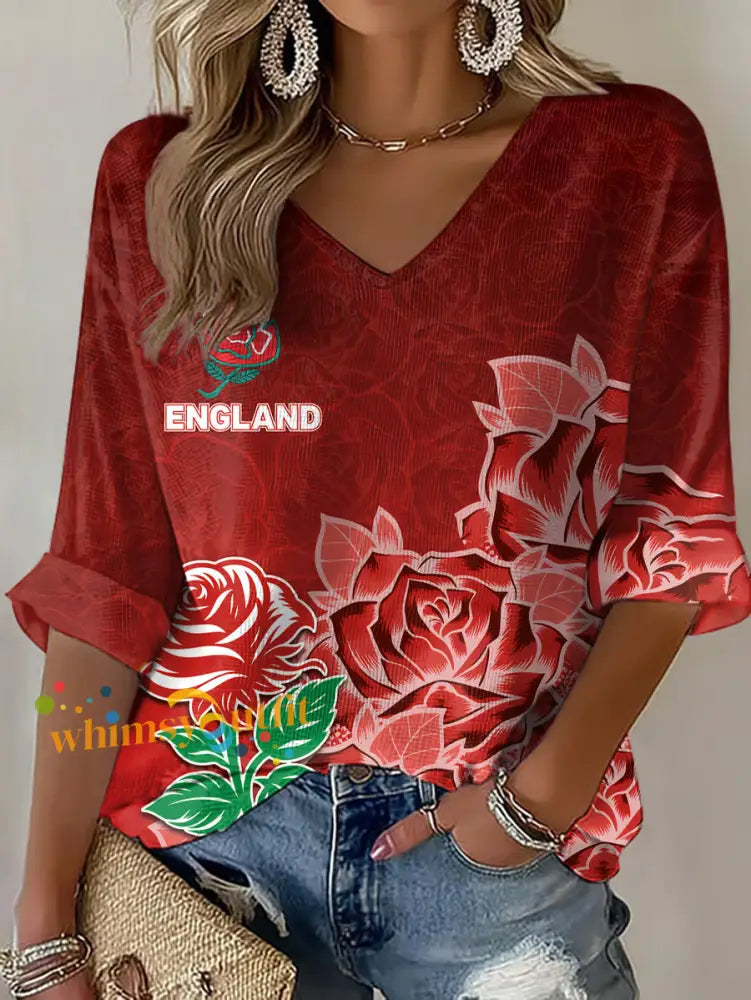 Women’s England Rugby Lover Printed Waffle T-shirt Red / S