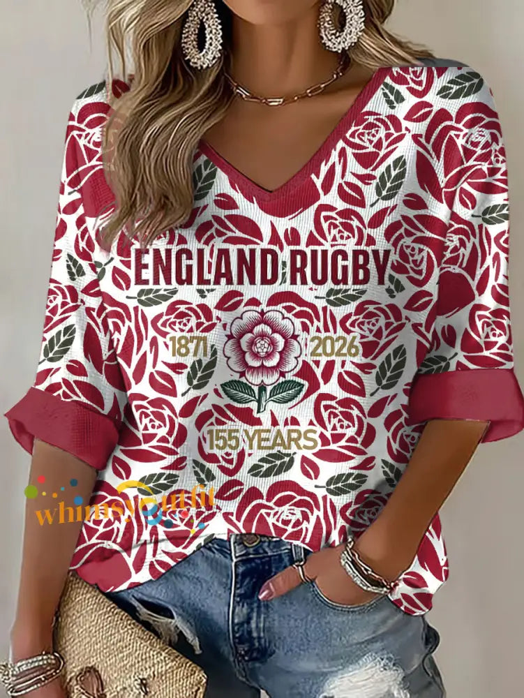 Women’s England Rugby Roses Printed Waffle T-shirt White / S