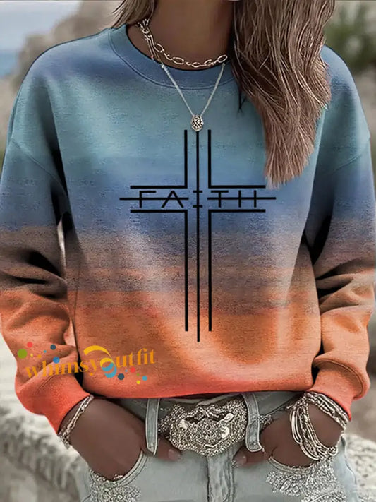 Women’s Faith Cross Printed Casual Sweatshirt Picture 1 / S