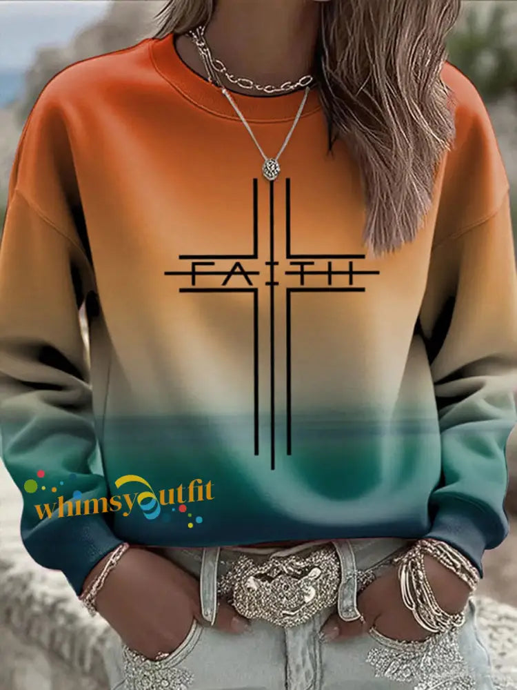 Women’s Faith Cross Printed Casual Sweatshirt Picture 2 / S