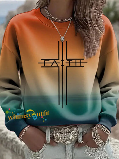 Women’s Faith Cross Printed Casual Sweatshirt Picture 2 / S