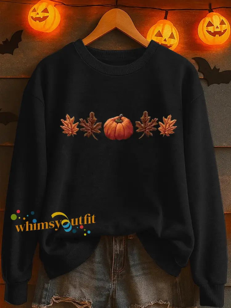 Women’s Fall Pumpkin Print Casual Sweatshirt Black / S