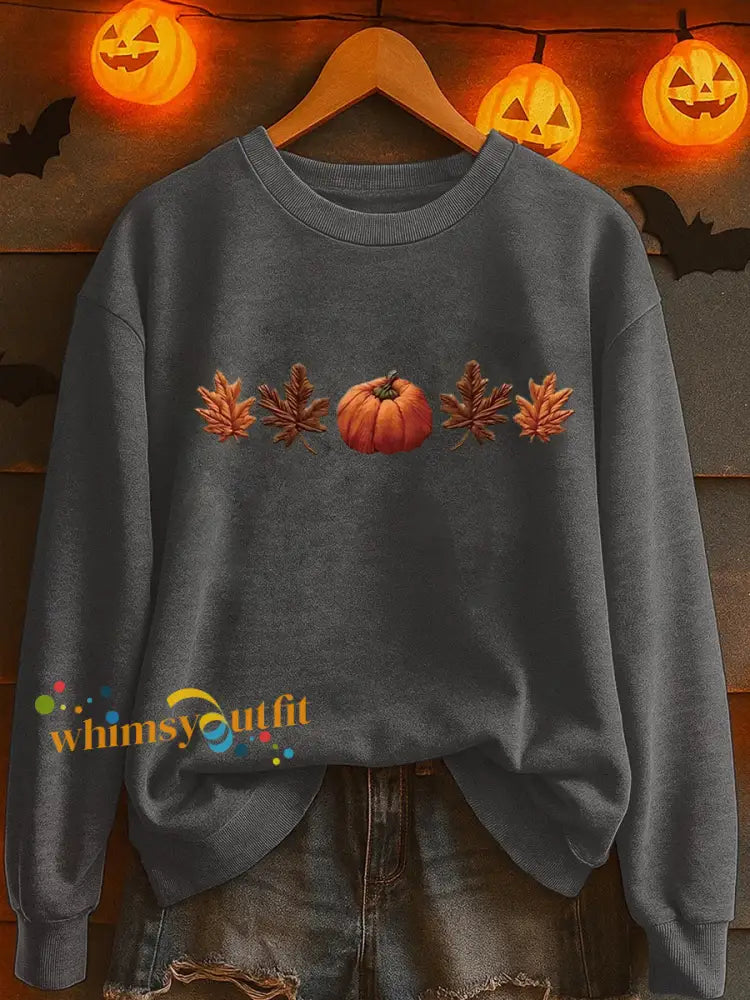 Women’s Fall Pumpkin Print Casual Sweatshirt Dark Gray / S