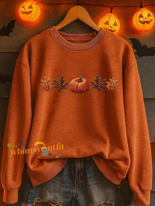 Women’s Fall Pumpkin Print Casual Sweatshirt Orange / S