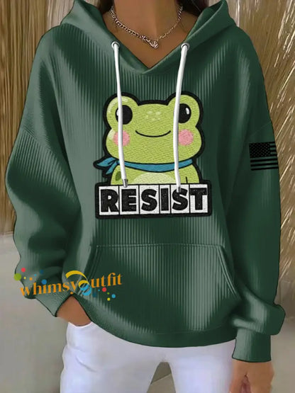 Women’s FDT Polish Frog Print Hoodie Dark Green / S