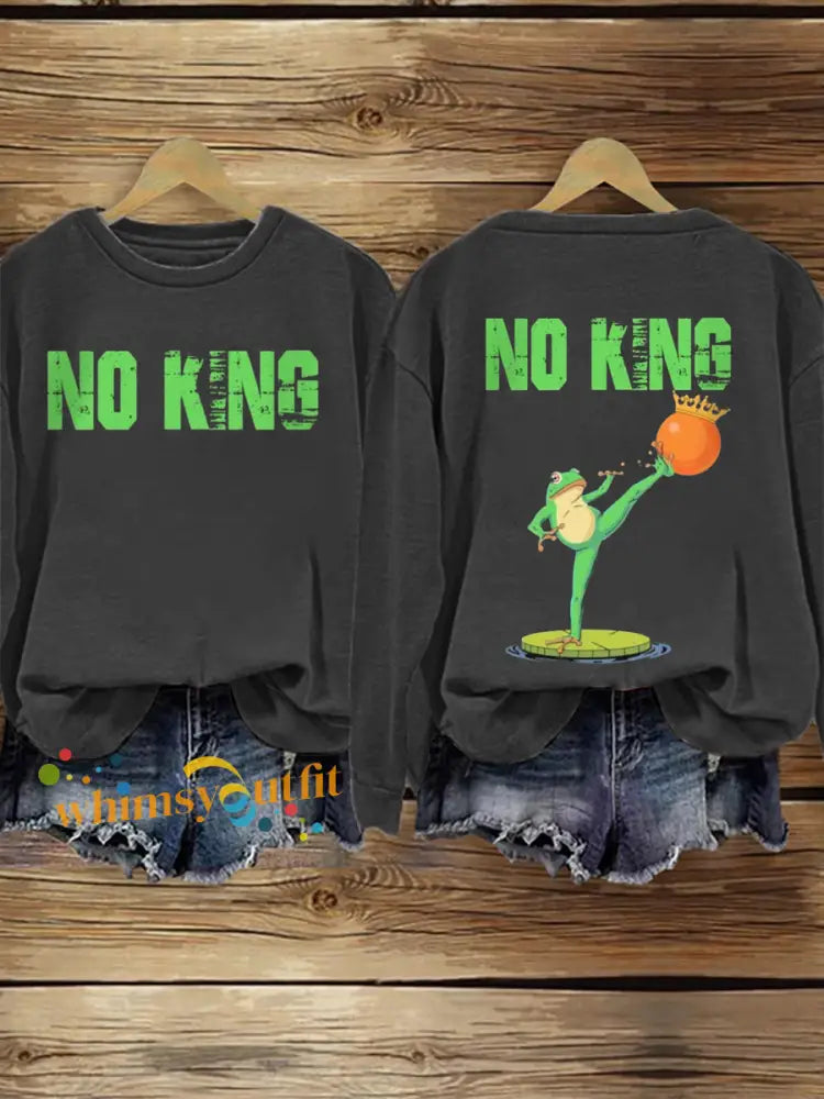 Women’s FDT Polish Frog Print Sweatshirt Dark Gray / S