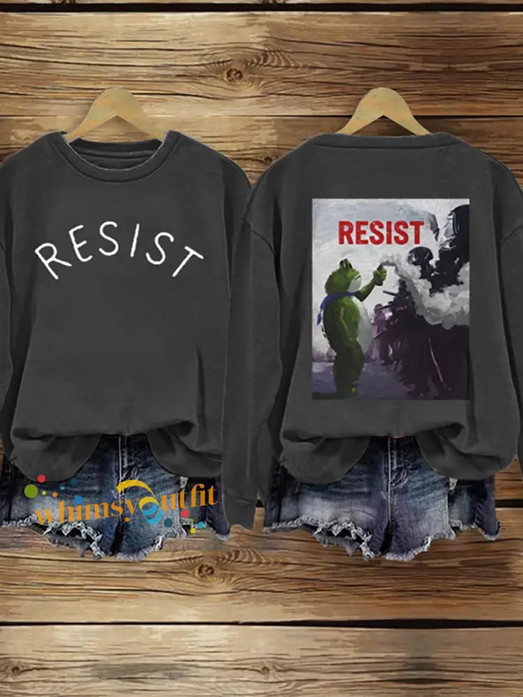 Women’s FDT Polish Frog Print Sweatshirt Dark Gray / S