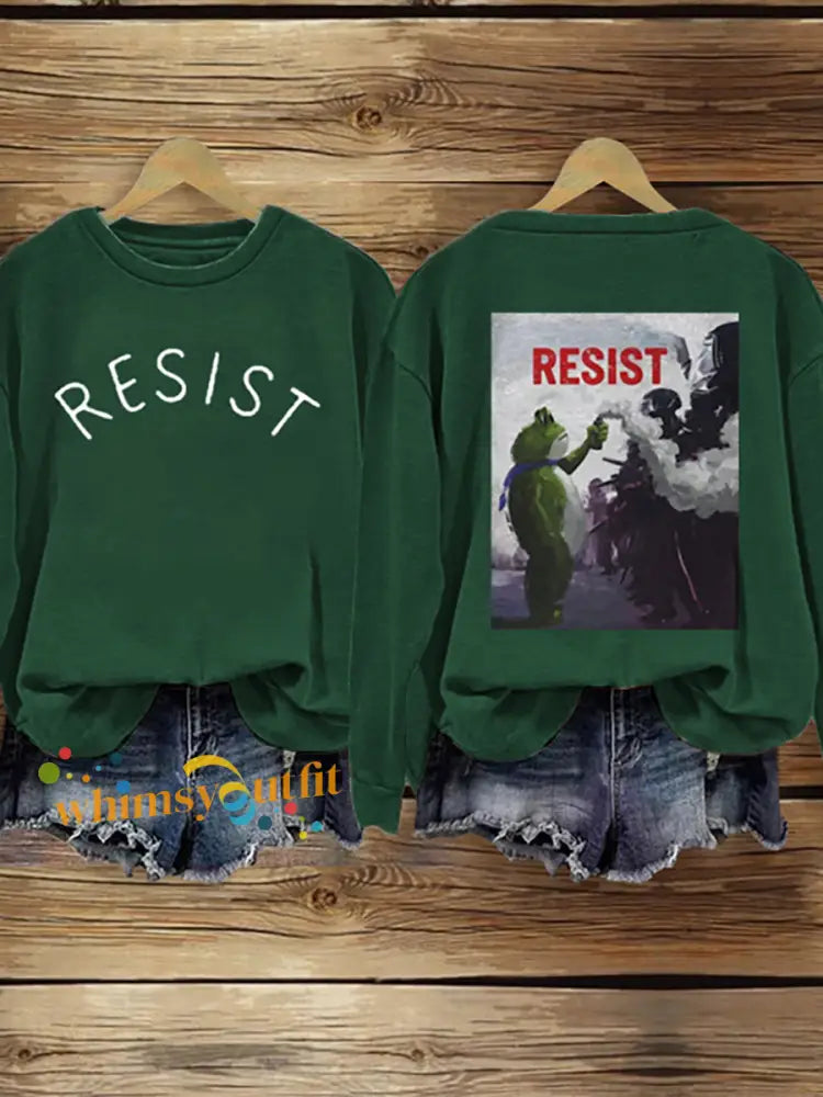 Women’s FDT Polish Frog Print Sweatshirt Dark Green / S