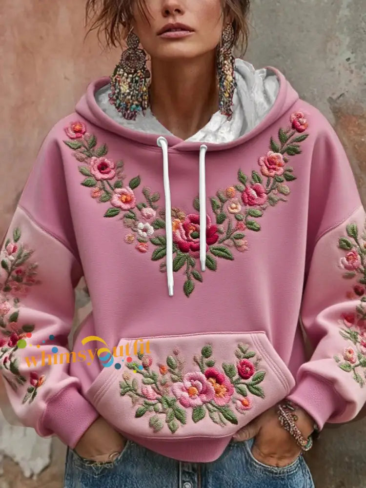 Women’s Floral Breast Cancer Awareness Printed Hoodie Pink / S