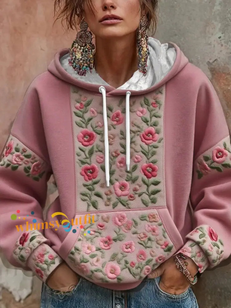 Women’s Floral Breast Cancer Awareness Printed Hoodie Pink / S