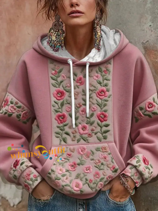 Women’s Floral Breast Cancer Awareness Printed Hoodie Pink / S