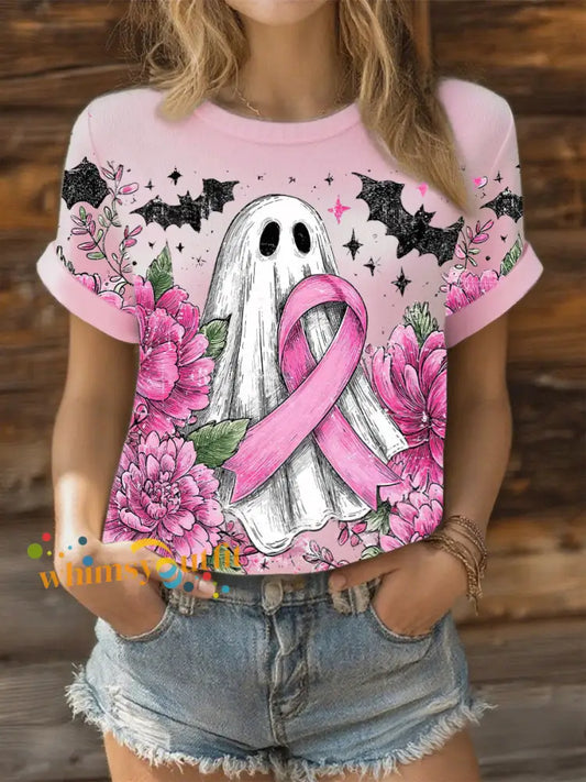 Women’s Floral Breast Cancer Pink Ribbon Tops Pink / S