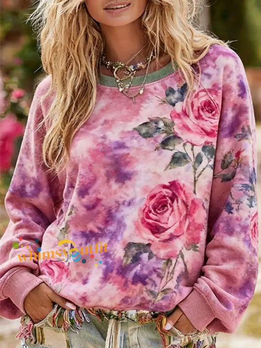 Women’s flowers Print Regular Sweatshirt As picture / S