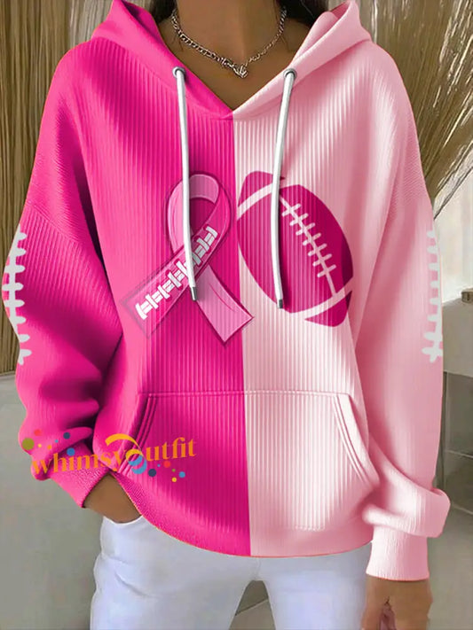 Women’s Football combines with breast cancer Hooded Sweatshirt with Pockets As picture / S