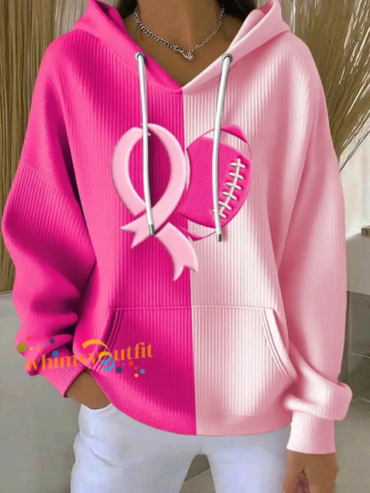Women’s Football combines with breast cancer Hooded Sweatshirt with Pockets As picture / S