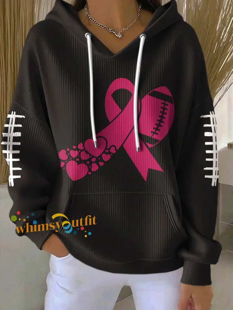 Women’s Football combines with breast cancer Hooded Sweatshirt with Pockets Black / S