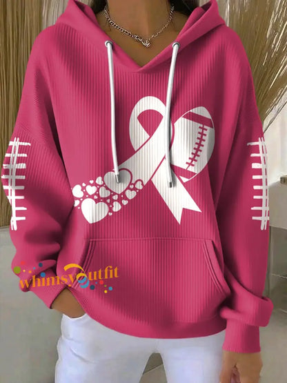 Women’s Football combines with breast cancer Hooded Sweatshirt with Pockets Dark Pink / S