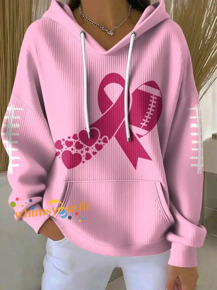 Women’s Football combines with breast cancer Hooded Sweatshirt with Pockets Light Pink / S