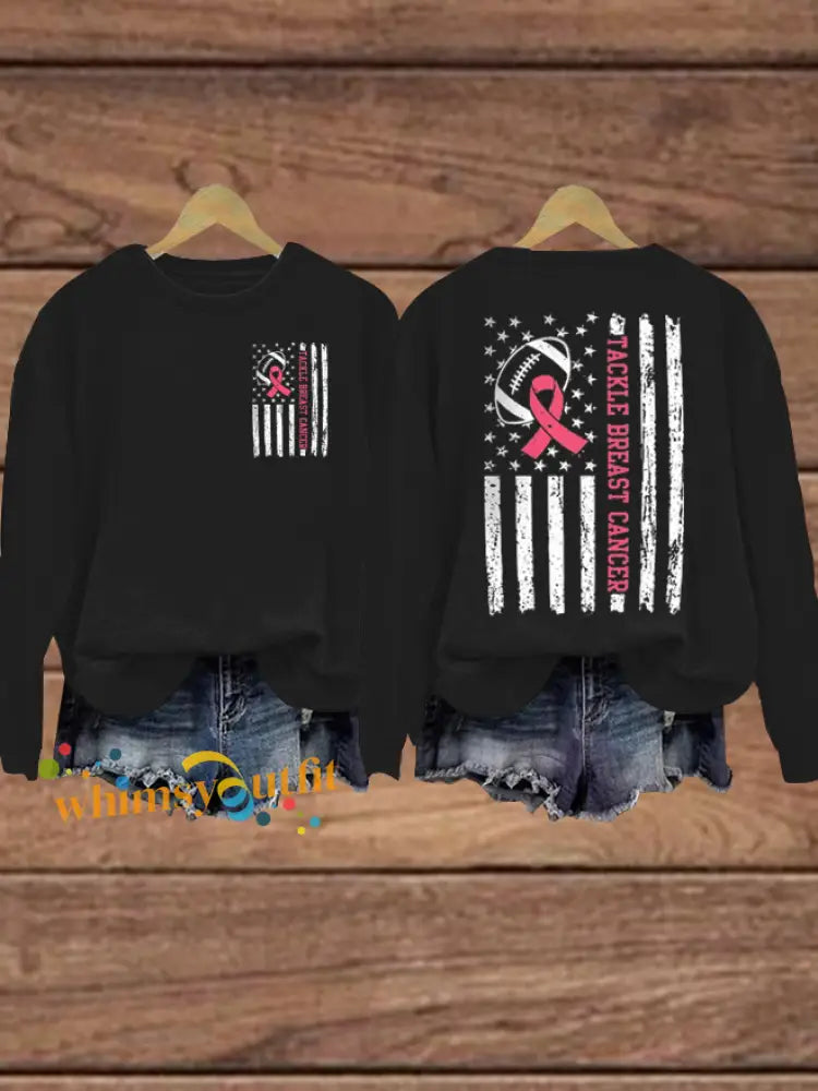 Women’s Football combines with breast cancer Regular Sweatshirt Black / S