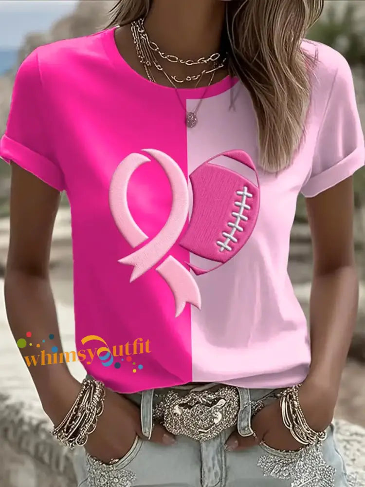 Women’s Football combines with breast cancer short sleeved T shirt As picture / S