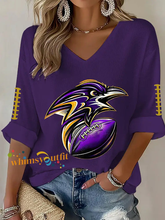 Women’s Football Fans Lovers Gameday Casual Waffle T shirt Purple / S