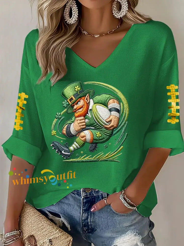 Women’s Football Print Waffle T-shirt Green / S
