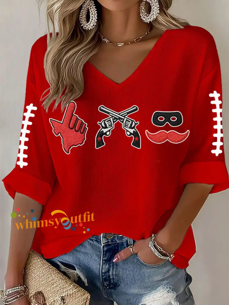 Women’s Football Print Waffle T-shirt Red / S