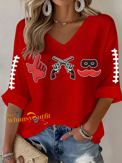 Women’s Football Print Waffle T-shirt Red / S