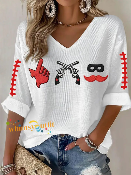 Women’s Football Print Waffle T-shirt White / S