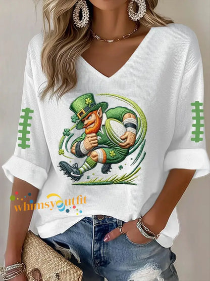 Women’s Football Print Waffle T-shirt White / S