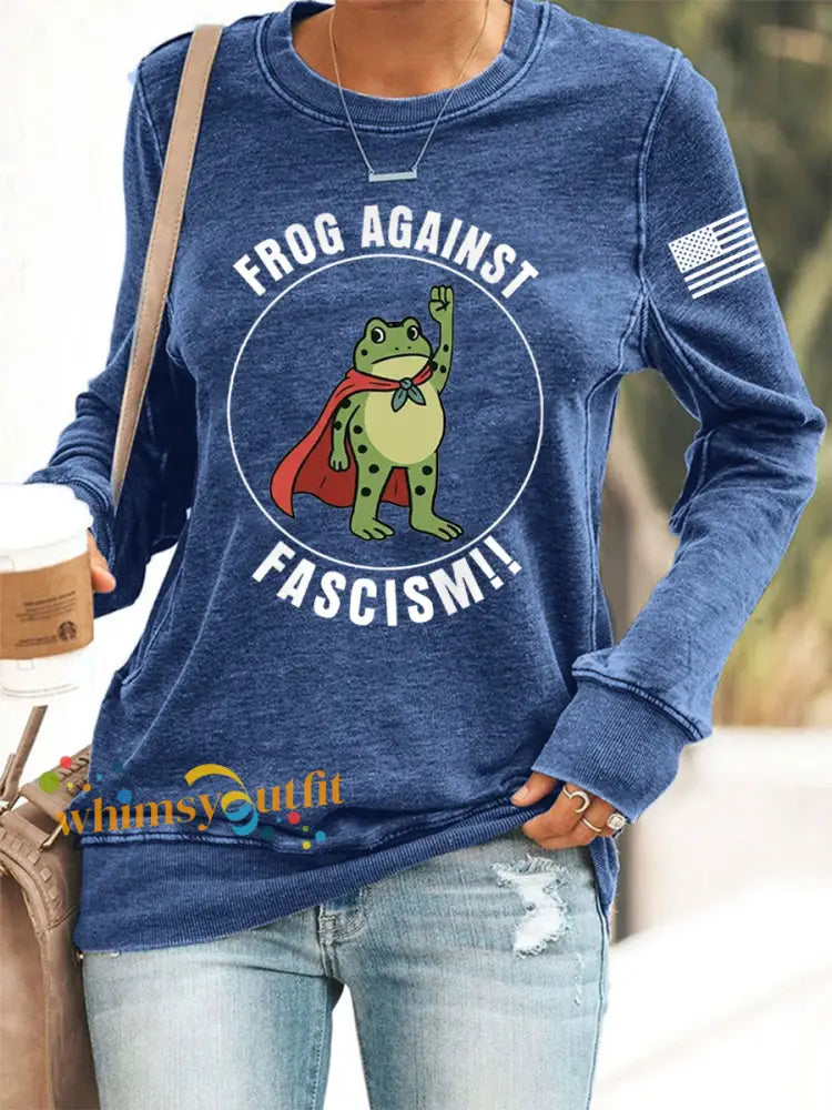 Women’s Frog Against Fascism Sweatshirt Blue / S
