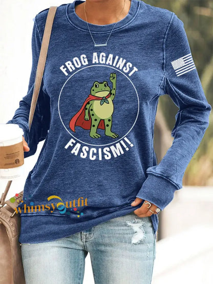 Women’s Frog Against Fascism Sweatshirt Blue / S