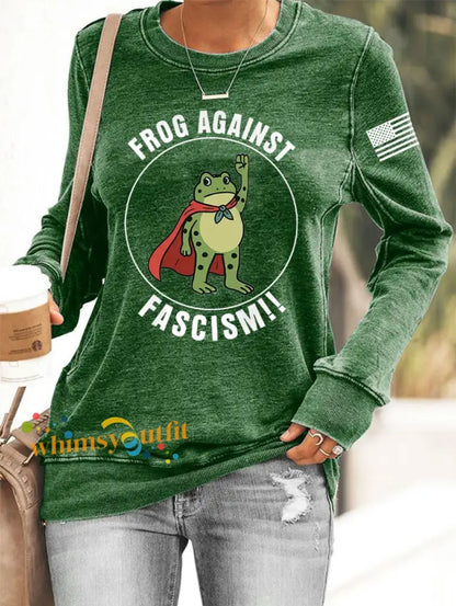 Women’s Frog Against Fascism Sweatshirt Green / S