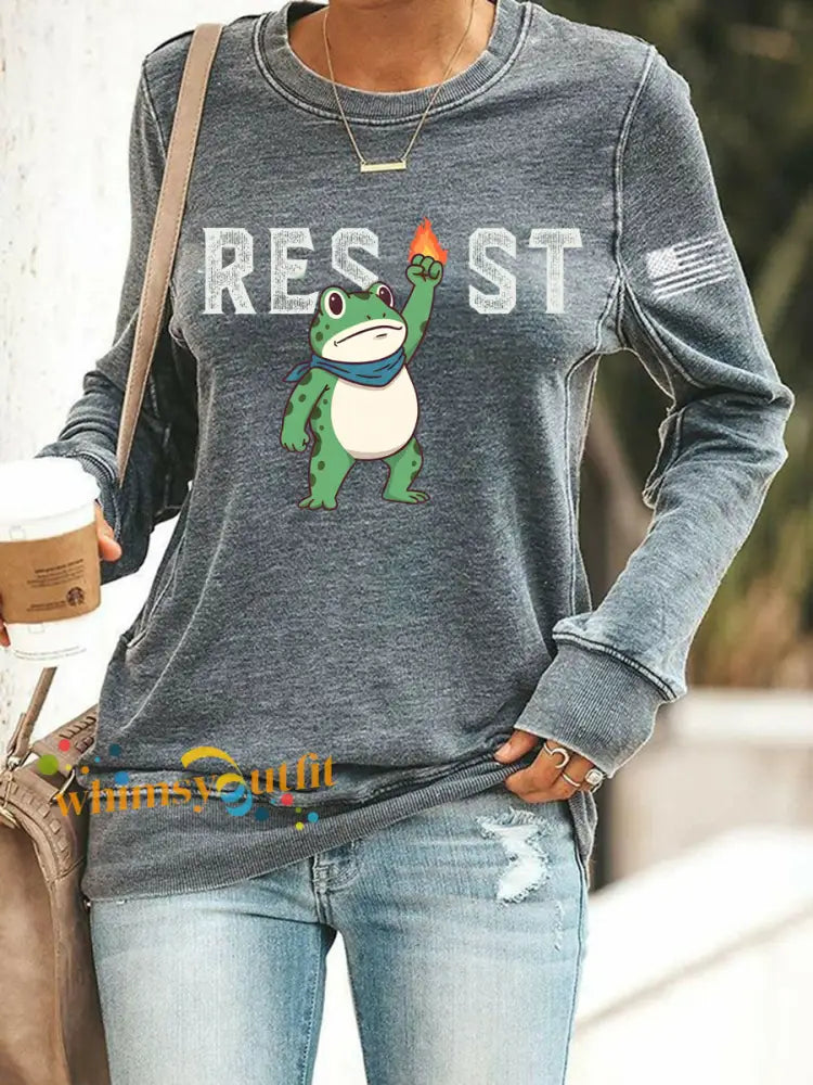Women’s Frog Resist Printed Sweatshirt Gray / S