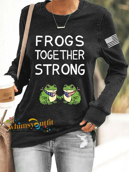 Women’s Frogs Together Strong Portland Frog Protestors Anti Fascism Sweatshirt Black / S