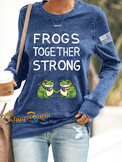 Women’s Frogs Together Strong Portland Frog Protestors Anti Fascism Sweatshirt Blue / S