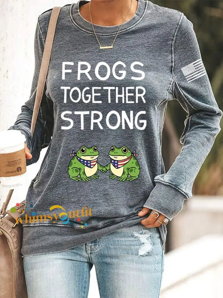 Women’s Frogs Together Strong Portland Frog Protestors Anti Fascism Sweatshirt Gray / S