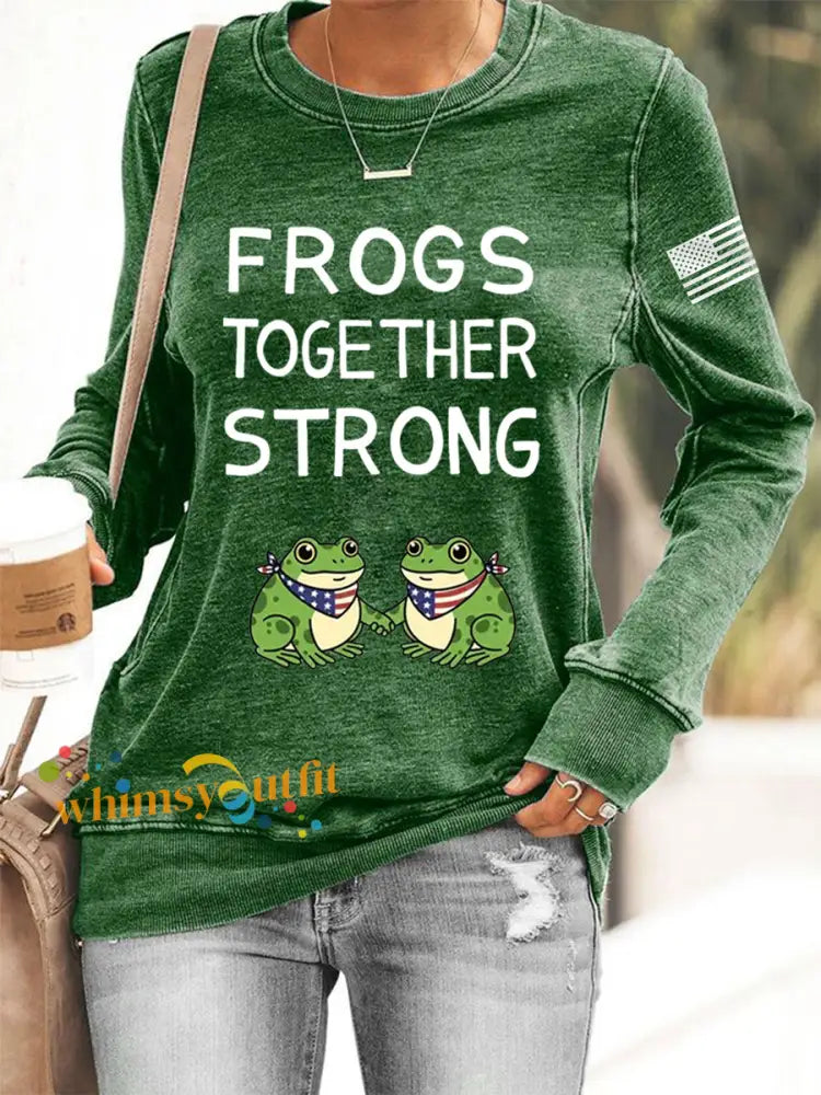 Women’s Frogs Together Strong Portland Frog Protestors Anti Fascism Sweatshirt Green / S
