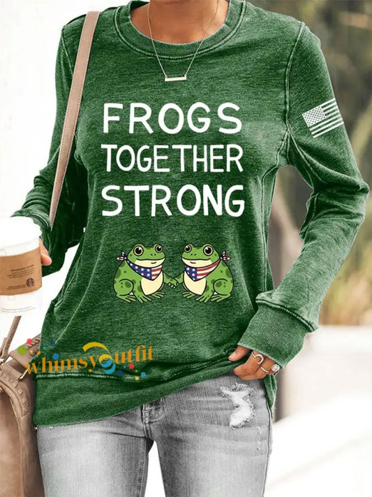 Women’s Frogs Together Strong Portland Frog Protestors Anti Fascism Sweatshirt Green / S
