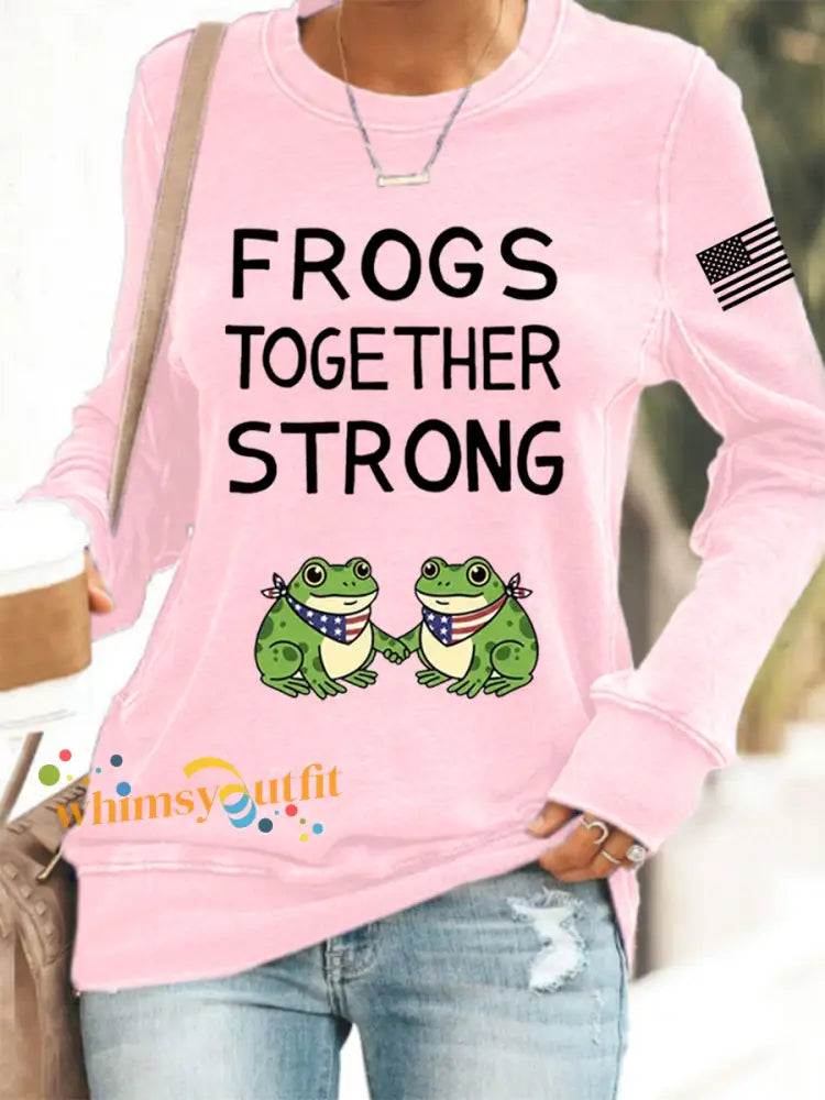 Women’s Frogs Together Strong Portland Frog Protestors Anti Fascism Sweatshirt Pink / S