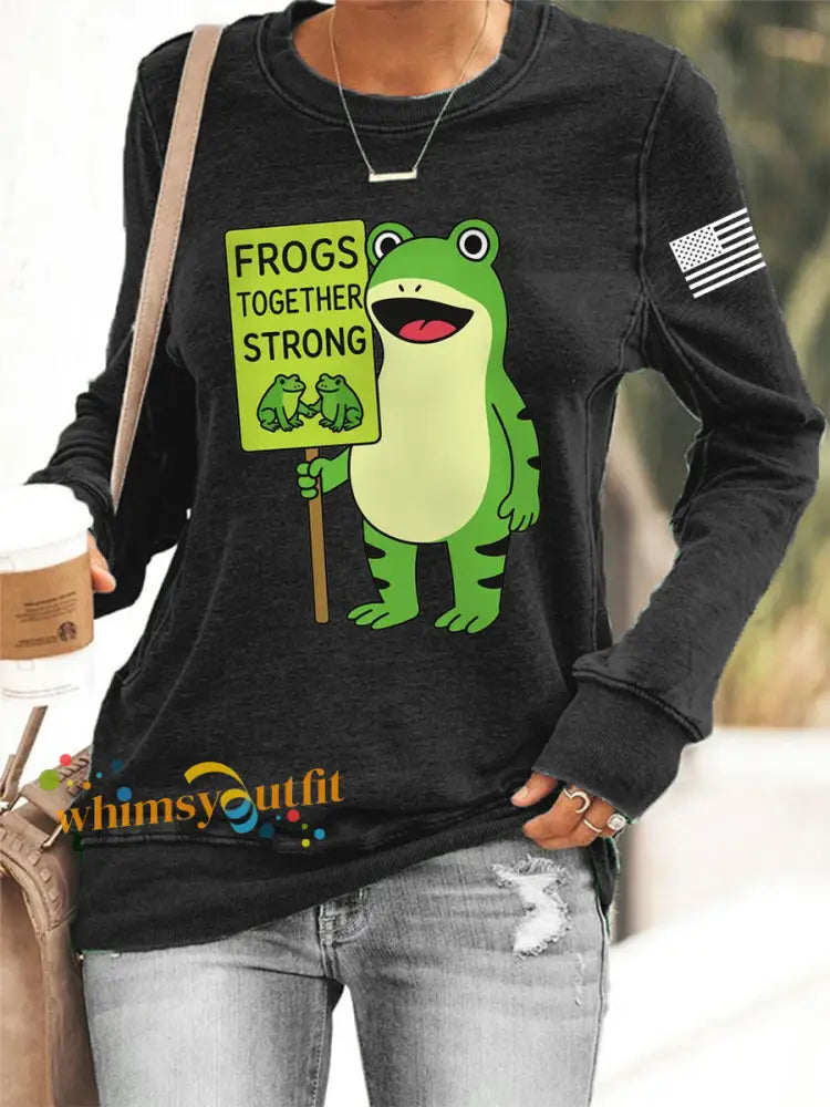 Women’s Frogs Toghter Strong Frog Protest Sweatshirt Black / S