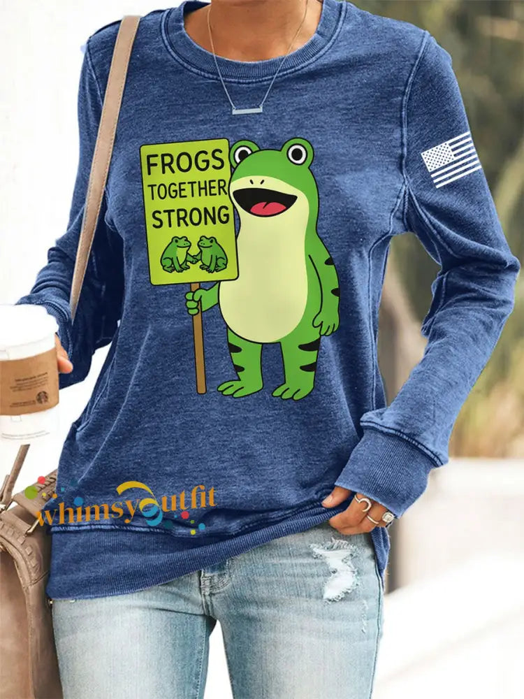 Women’s Frogs Toghter Strong Frog Protest Sweatshirt Blue / S