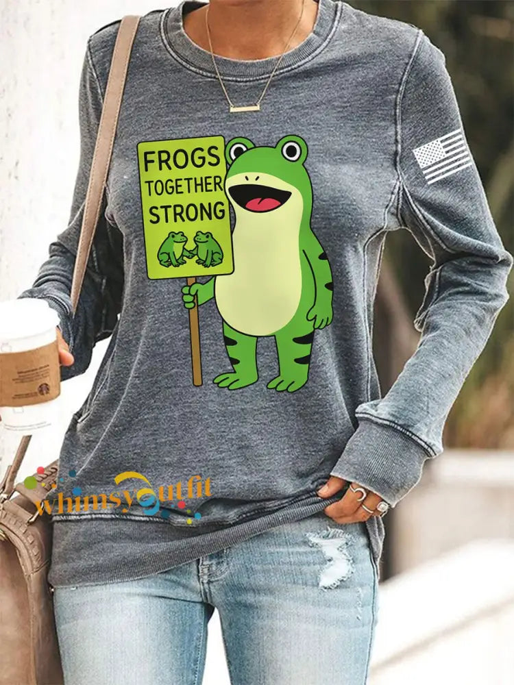 Women’s Frogs Toghter Strong Frog Protest Sweatshirt Gray / S