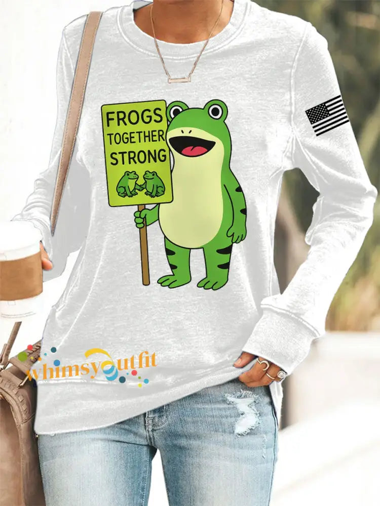 Women’s Frogs Toghter Strong Frog Protest Sweatshirt White / S