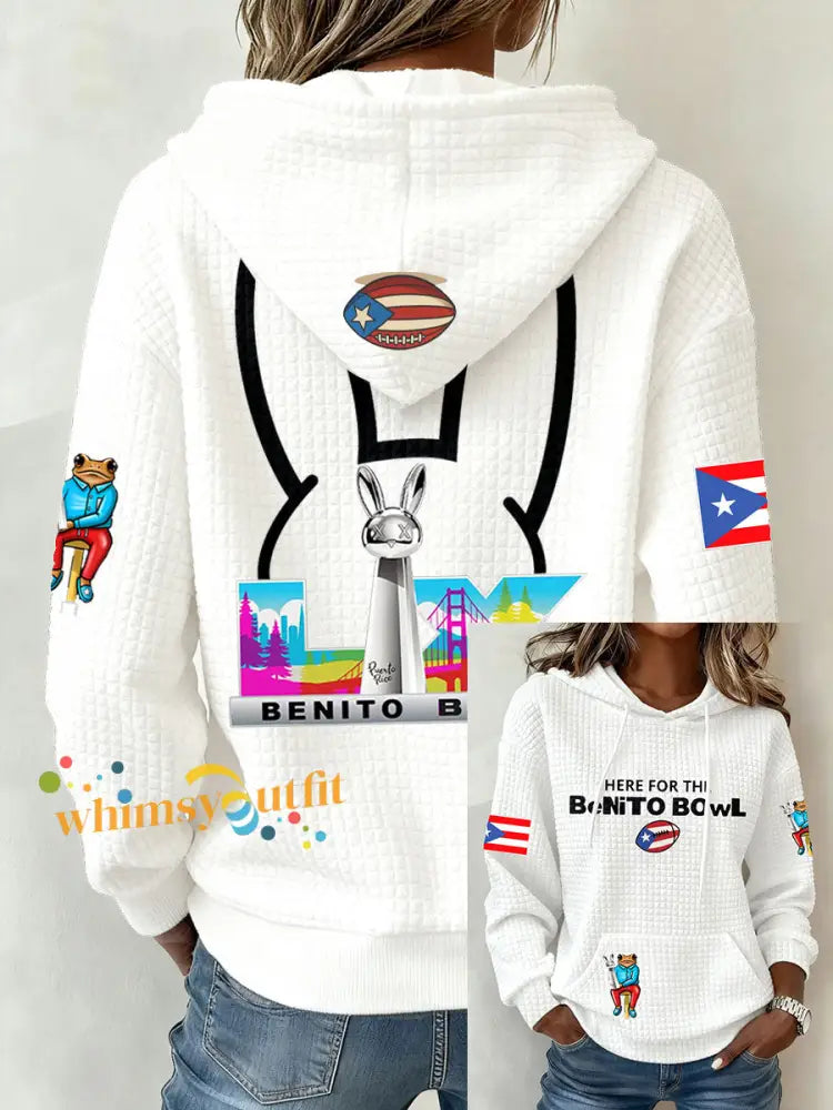 Women’s Funny Bunny Football Music Lover Printed Hoodie White / S