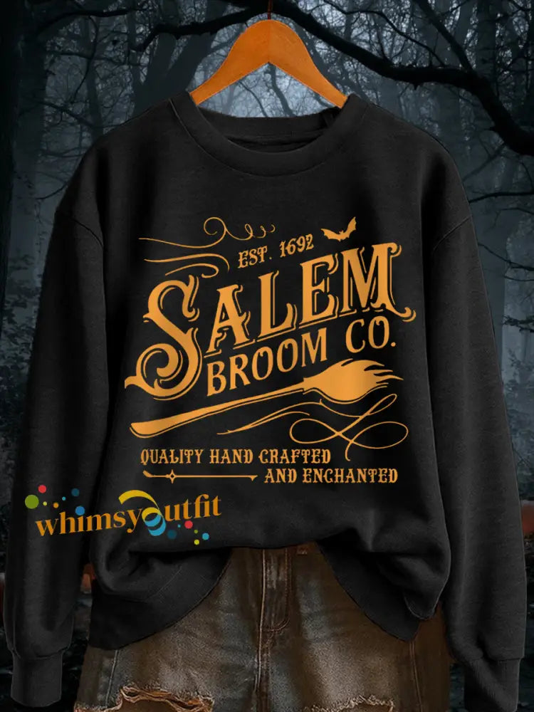 Women’s Funny Halloween Witch Salem Broom Co Est.1692 Casual Sweatshirt Black / S